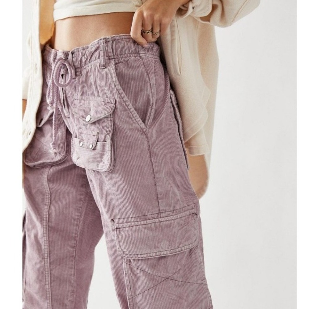 Free People Tahiti Women XS Pink lavendar Corduroy Cargo Pants low rise